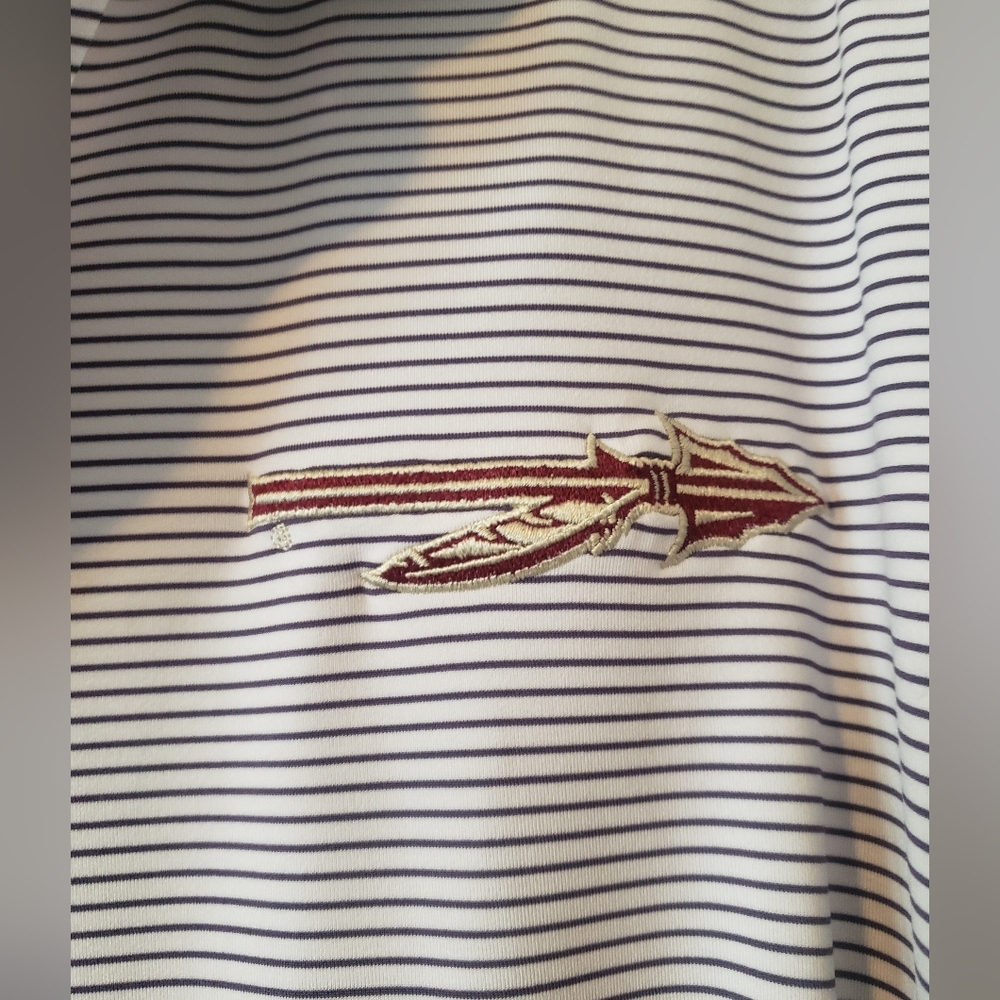 Onward Reserve FSU Striped Polo Shirt with Embroidered Spear Design